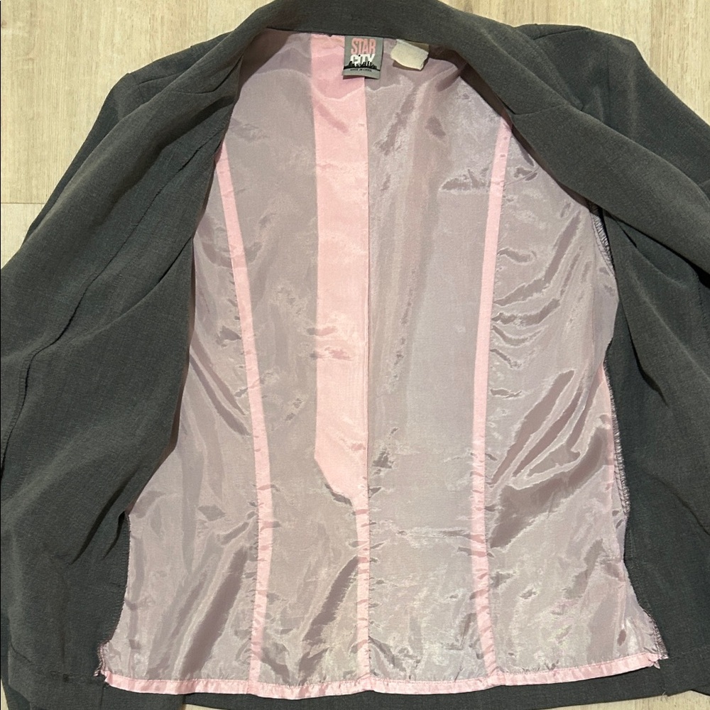 Retro Early 00s Star City Charcoal Blazer with Soft Pink Lining Size Medium - Picture 5 of 7